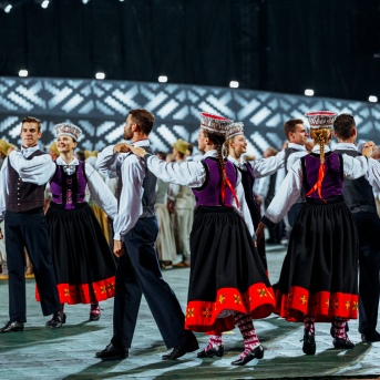 Deju lieluzvedums "Mūžīgais dzinējs" - Baltas ietrīsas mūsu sirdis no visa tā skaistuma, kas piedzīvots. Mums kopā, svinot latvietību, izdevies radīt neaizmirstamus Svētkus. Jo svētki esam mēs paši un cilvēki mums apkārt. Foto: Artūrs Vanags un Ilmārs Znotiņš, Jānis Pipars un Jānis Romanovskis (Latvijas Nacionālā kultūras centra arhīvs)